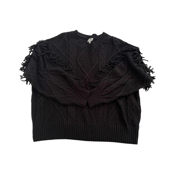 M by Marled Black Cable Knit Fringe Sweater Womens 3XL Grunge Punk Artsy Boho - Picture 1 of 16